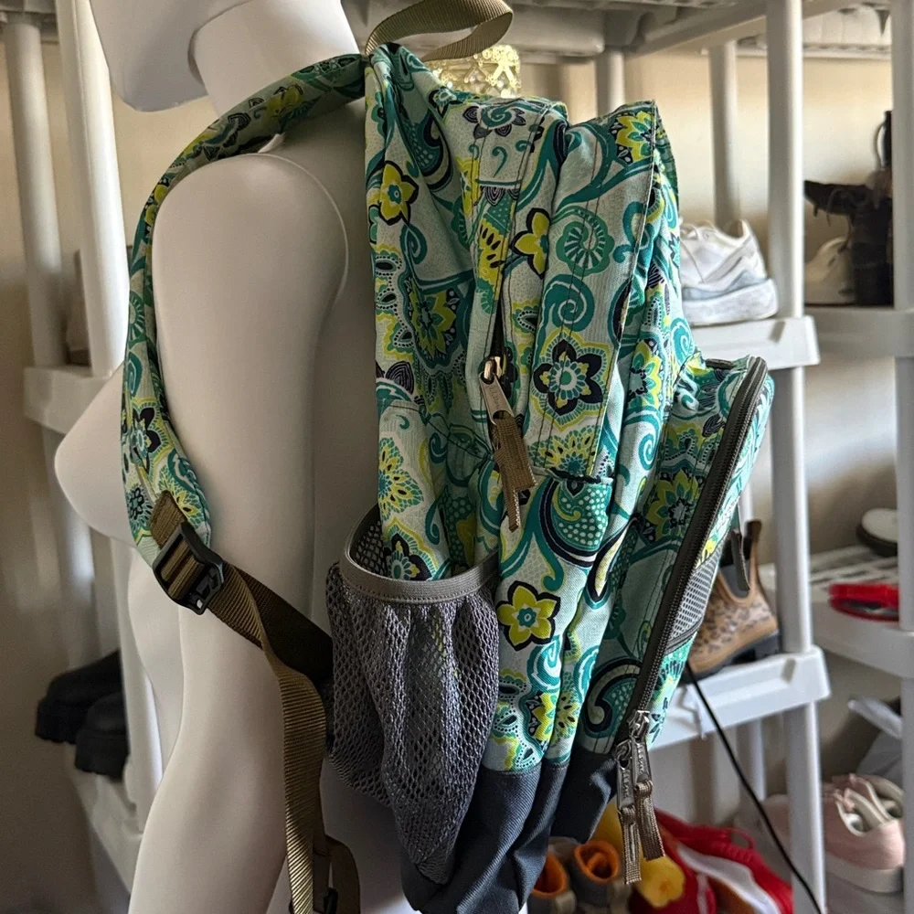 LL Bean Deluxe Book Bag Pack Backpack Travel School Green Teal Nylon Like New